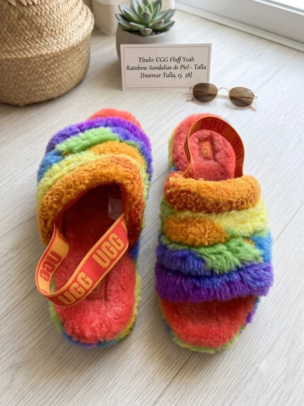UGG Kids Rainbow Fuzzy Slide Sandals - Red, Orange, Yellow, Green, Blue, Purple